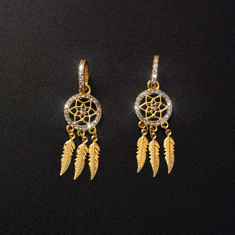 Dreamcatcher 14k Solid Gold Earrings - Image 2